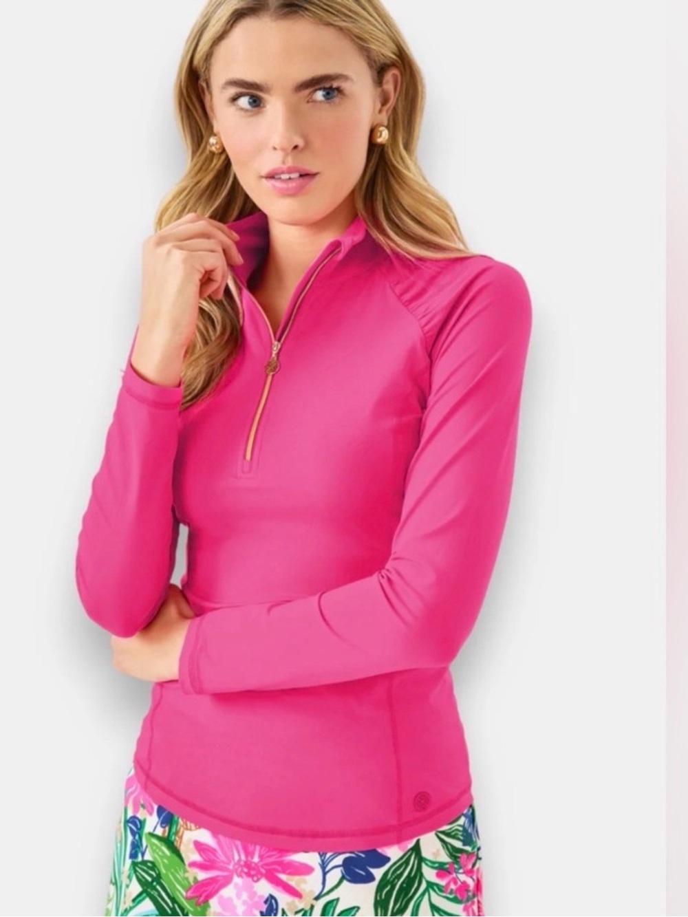 Lilly Pulitzer Luxletic Hot Pink Quarter-Zip Pullover with Gold Zipper NWT